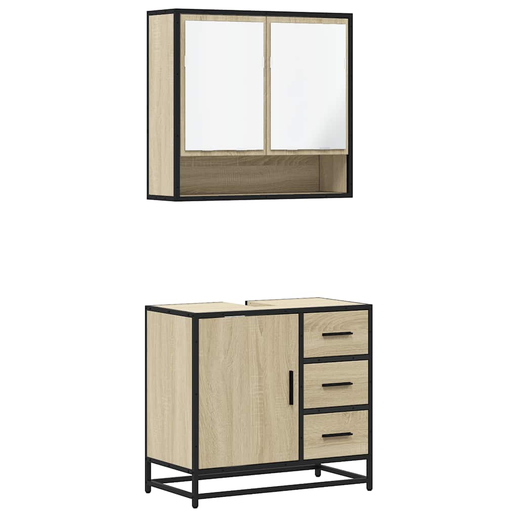 Set Mobili da Bagno 2 pz Rovere Sonoma in Legno Multistrato | homemem39