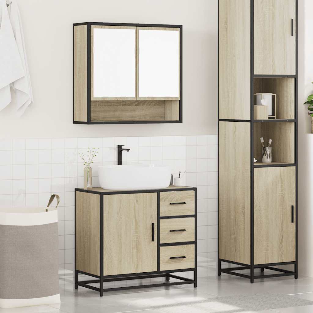 Set Mobili da Bagno 2 pz Rovere Sonoma in Legno Multistrato | homemem39