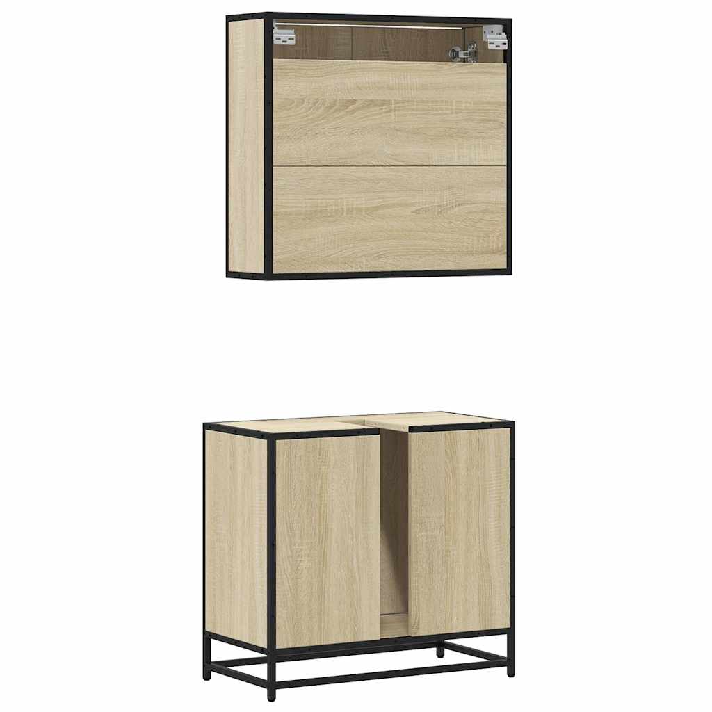 Set Mobili da Bagno 2 pz Rovere Sonoma in Legno Multistrato | homemem39