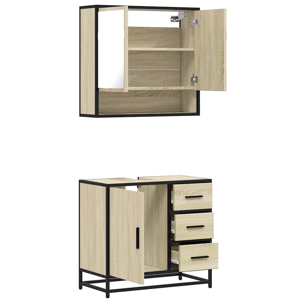 Set Mobili da Bagno 2 pz Rovere Sonoma in Legno Multistrato | homemem39