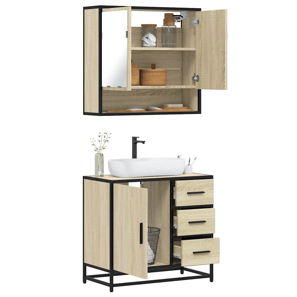 Set Mobili da Bagno 2 pz Rovere Sonoma in Legno Multistrato | homemem39