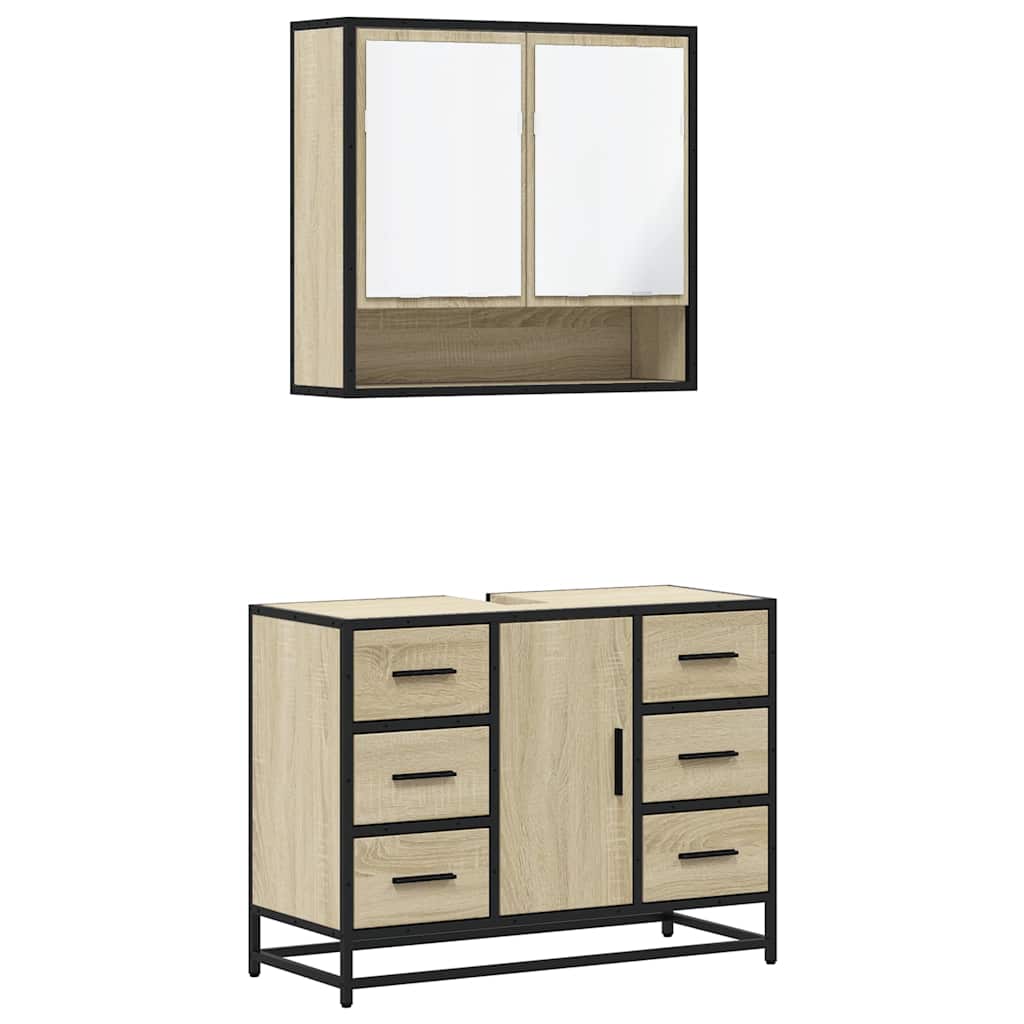 Set Mobili da Bagno 2 pz Rovere Sonoma in Legno Multistrato | homemem39