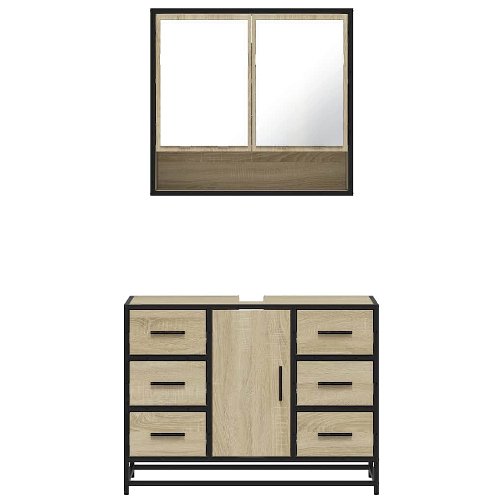Set Mobili da Bagno 2 pz Rovere Sonoma in Legno Multistrato | homemem39
