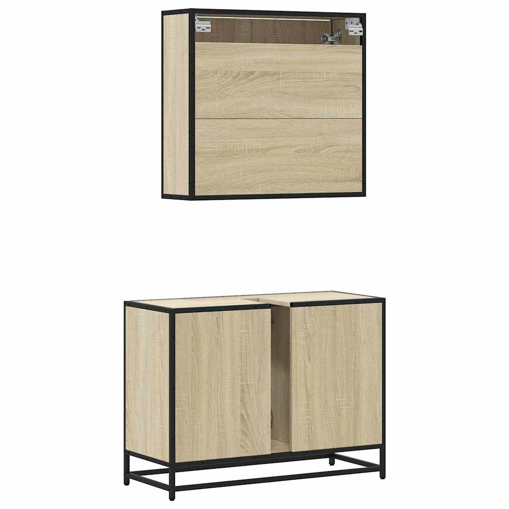 Set Mobili da Bagno 2 pz Rovere Sonoma in Legno Multistrato | homemem39