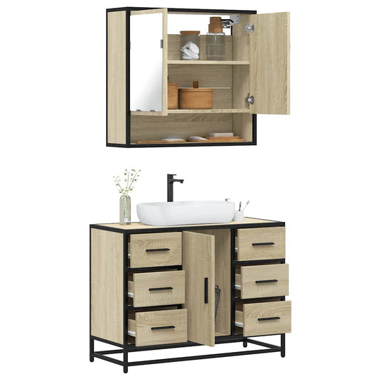 Set Mobili da Bagno 2 pz Rovere Sonoma in Legno Multistrato | homemem39