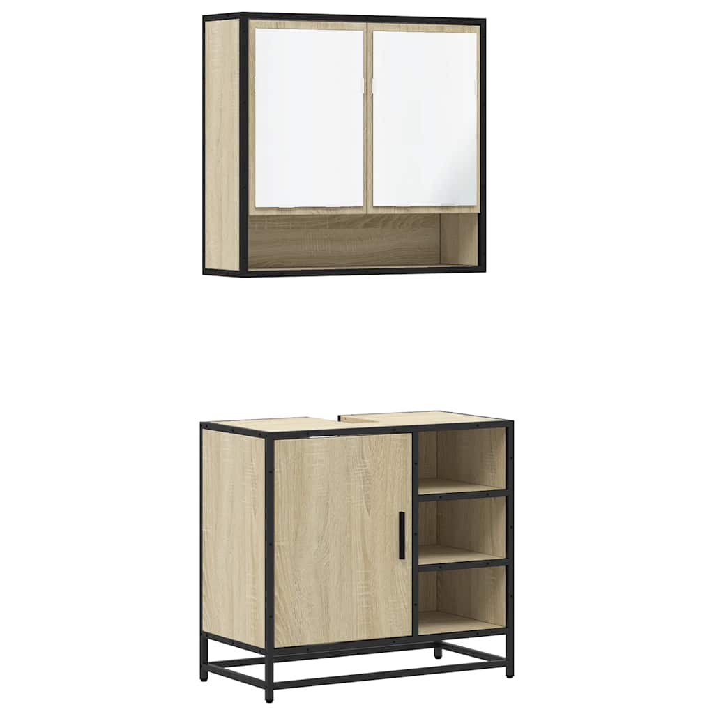Set Mobili da Bagno 2 pz Rovere Sonoma in Legno Multistrato | homemem39