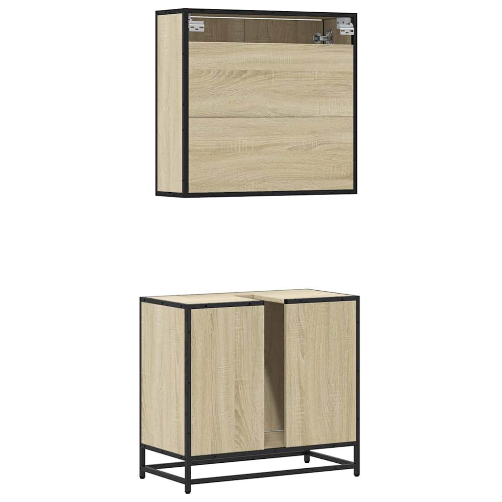 Set Mobili da Bagno 2 pz Rovere Sonoma in Legno Multistrato | homemem39
