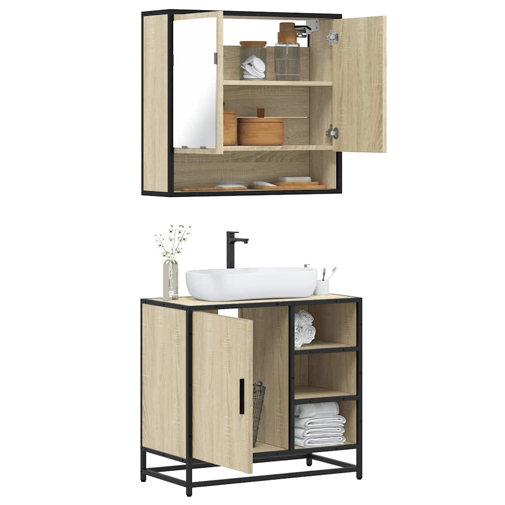 Set Mobili da Bagno 2 pz Rovere Sonoma in Legno Multistrato | homemem39