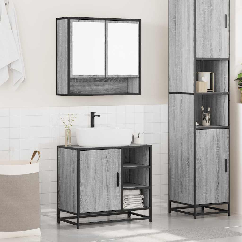 Set Mobili da Bagno 2 pz Grigio Sonoma in Legno Multistrato | homemem39
