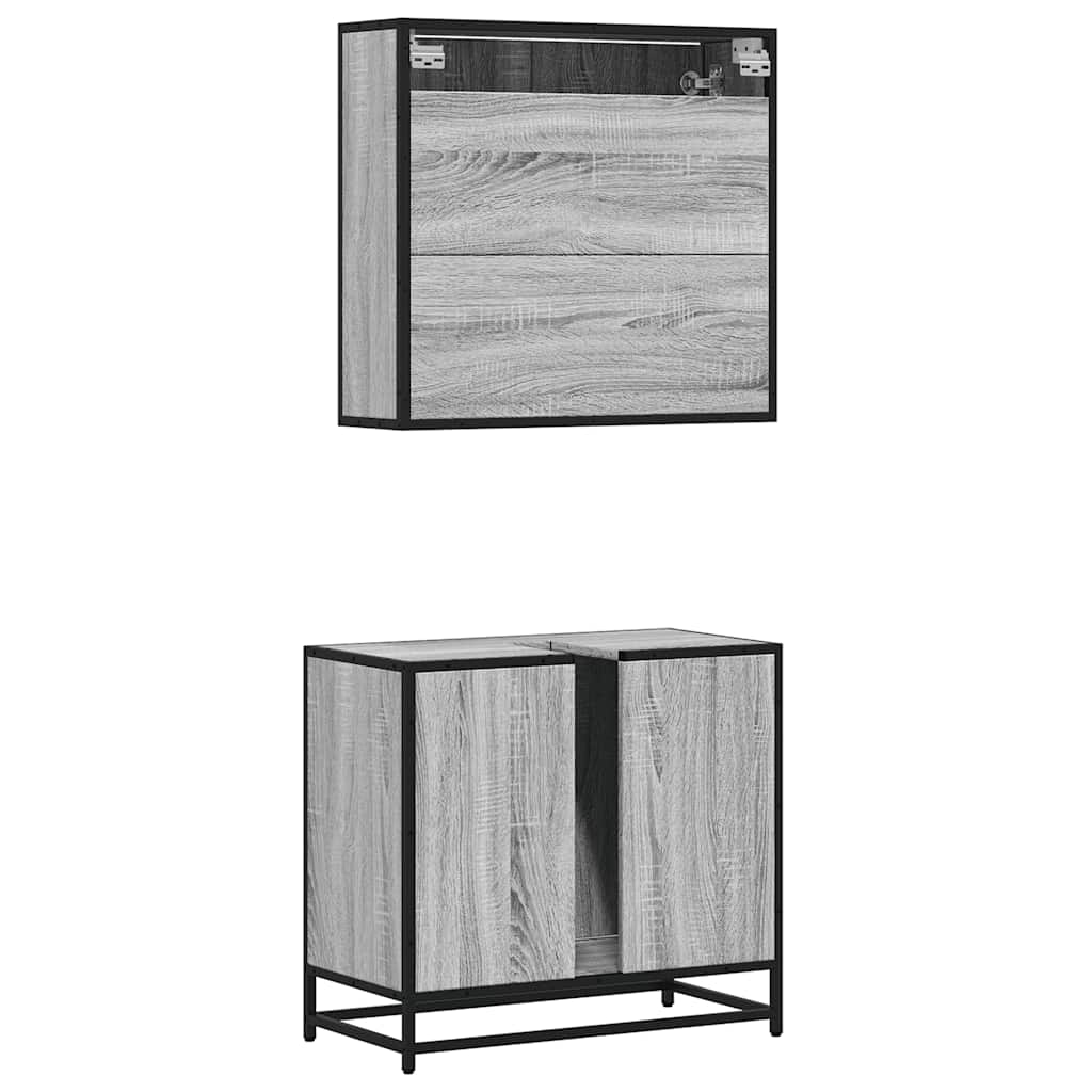 Set Mobili da Bagno 2 pz Grigio Sonoma in Legno Multistrato | homemem39