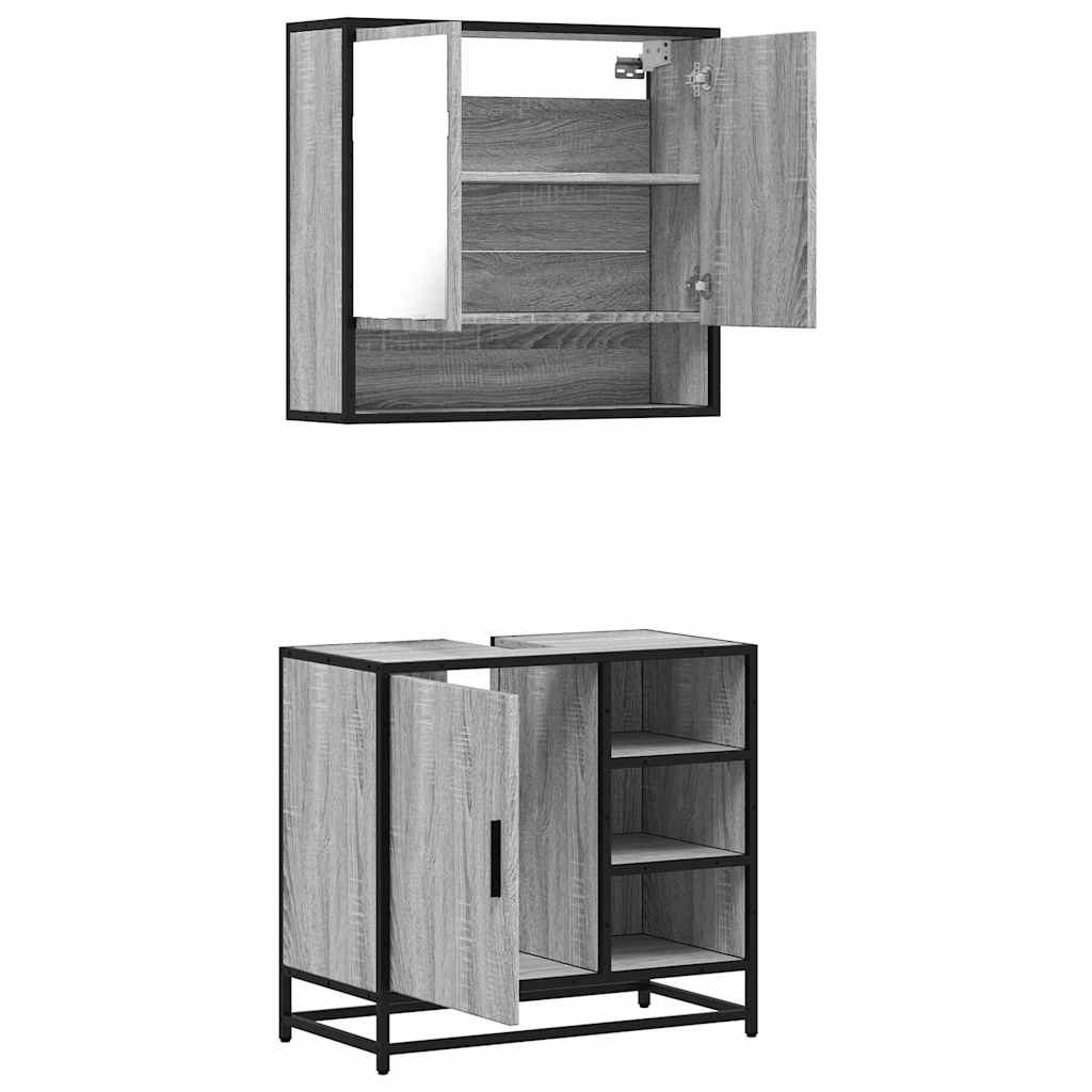 Set Mobili da Bagno 2 pz Grigio Sonoma in Legno Multistrato | homemem39