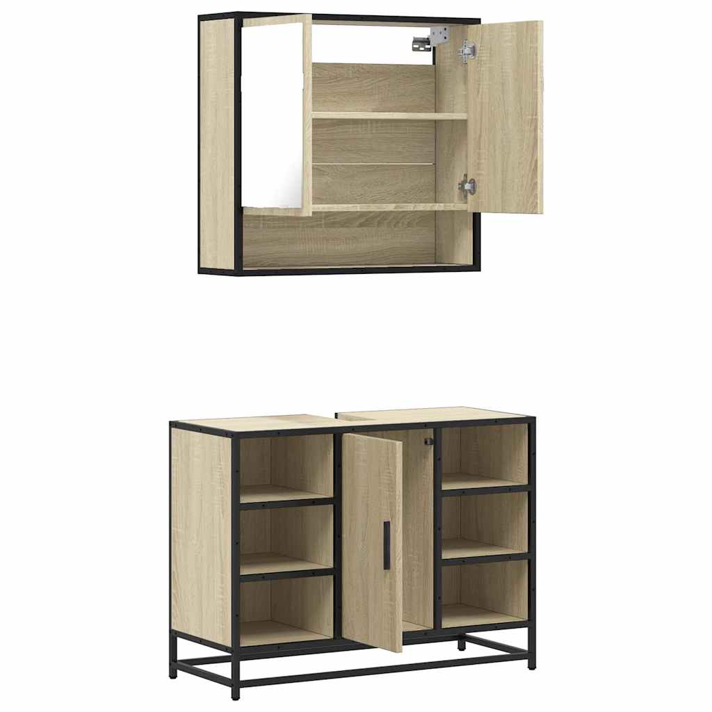 Set Mobili da Bagno 2 pz Rovere Sonoma in Legno Multistrato