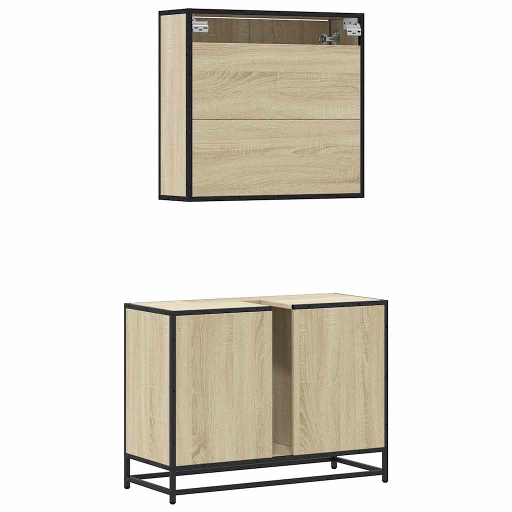 Set Mobili da Bagno 2 pz Rovere Sonoma in Legno Multistrato | homemem39