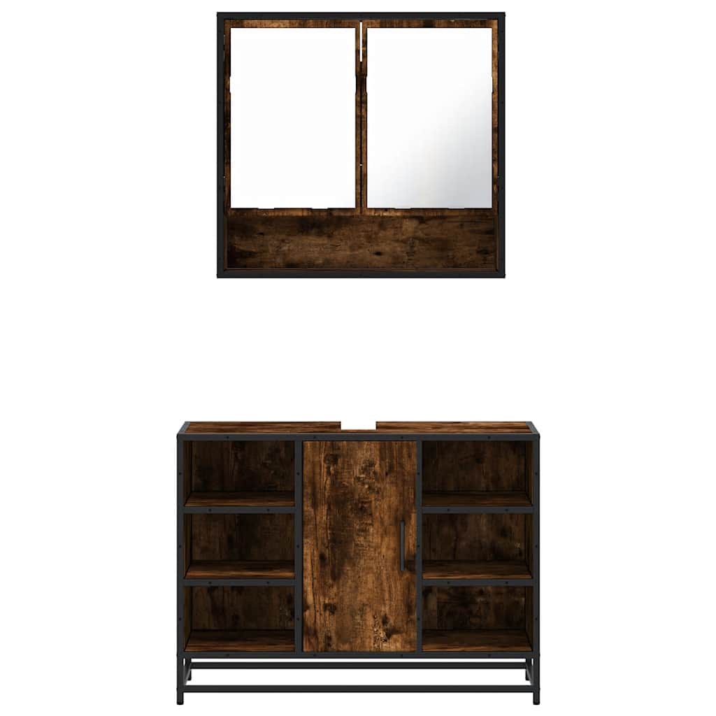 Set Mobili da Bagno 2 pz Rovere Fumo in Legno Multistrato