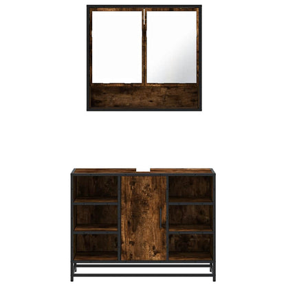 Set Mobili da Bagno 2 pz Rovere Fumo in Legno Multistrato
