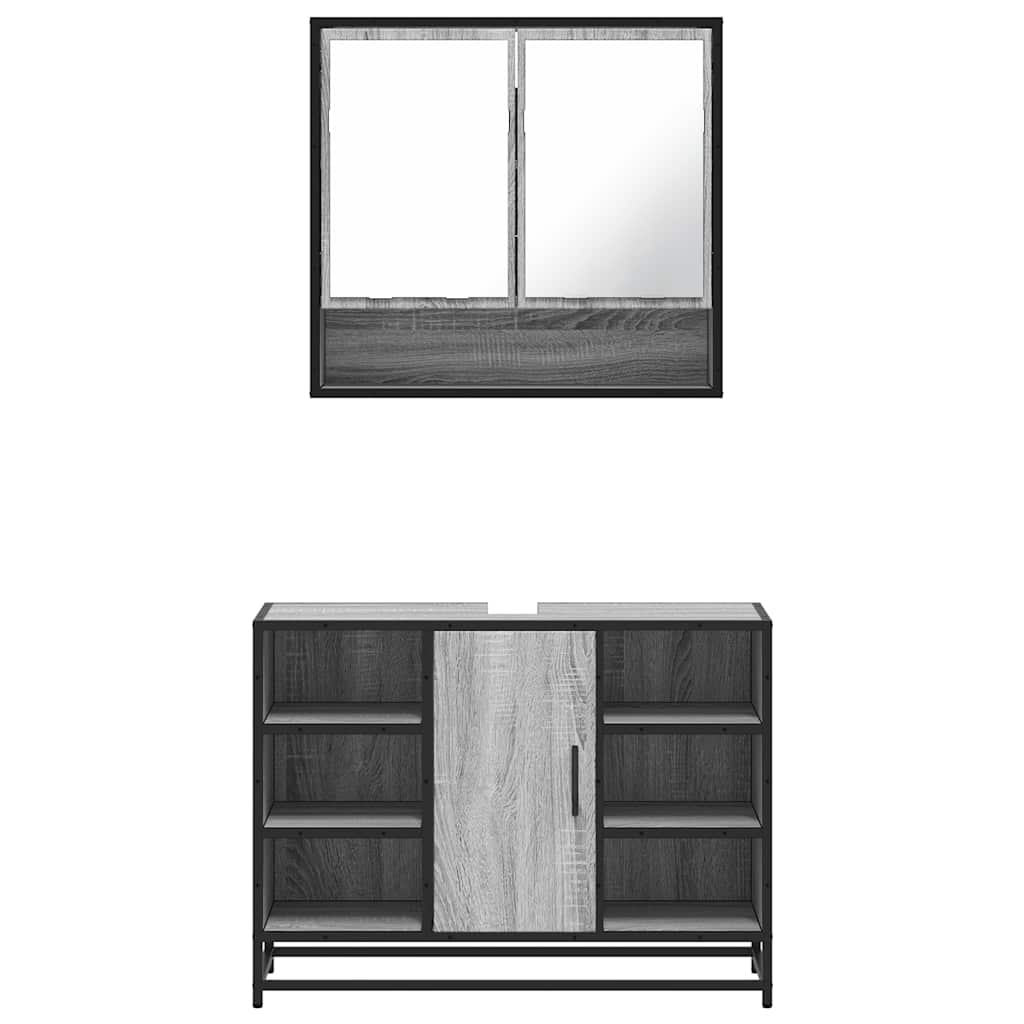 Set Mobili da Bagno 2 pz Grigio Sonoma in Legno Multistrato | homemem39