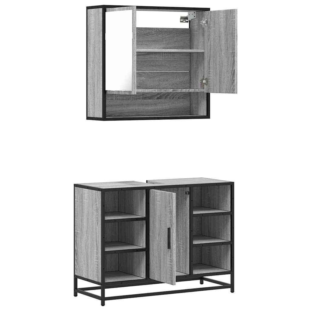 Set Mobili da Bagno 2 pz Grigio Sonoma in Legno Multistrato | homemem39