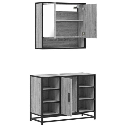 Set Mobili da Bagno 2 pz Grigio Sonoma in Legno Multistrato | homemem39