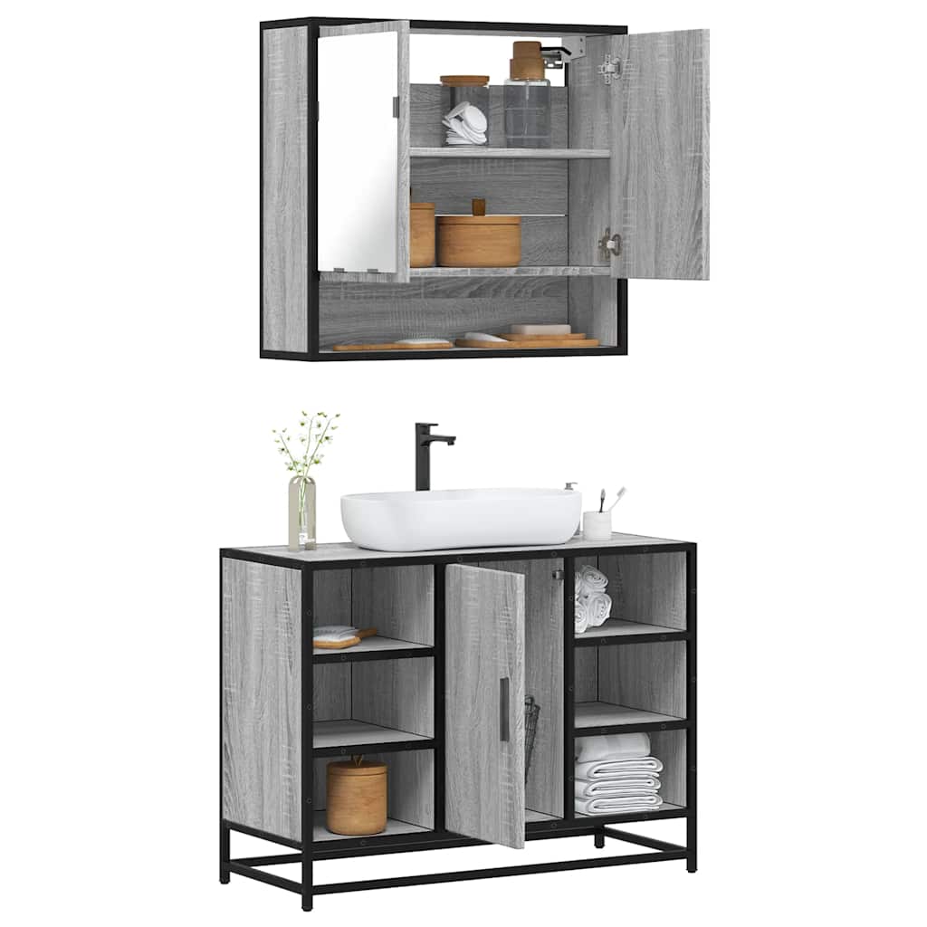 Set Mobili da Bagno 2 pz Grigio Sonoma in Legno Multistrato | homemem39