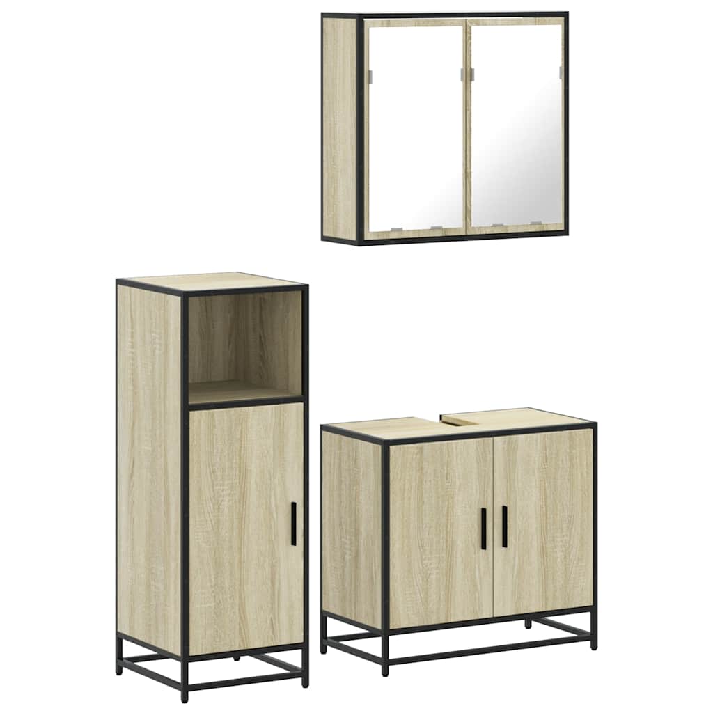 Set Mobili da Bagno 3 pz Rovere Sonoma in Legno Multistrato | homemem39