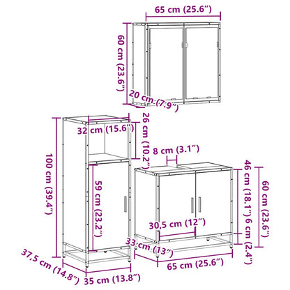 Set Mobili da Bagno 3 pz Rovere Sonoma in Legno Multistrato | homemem39