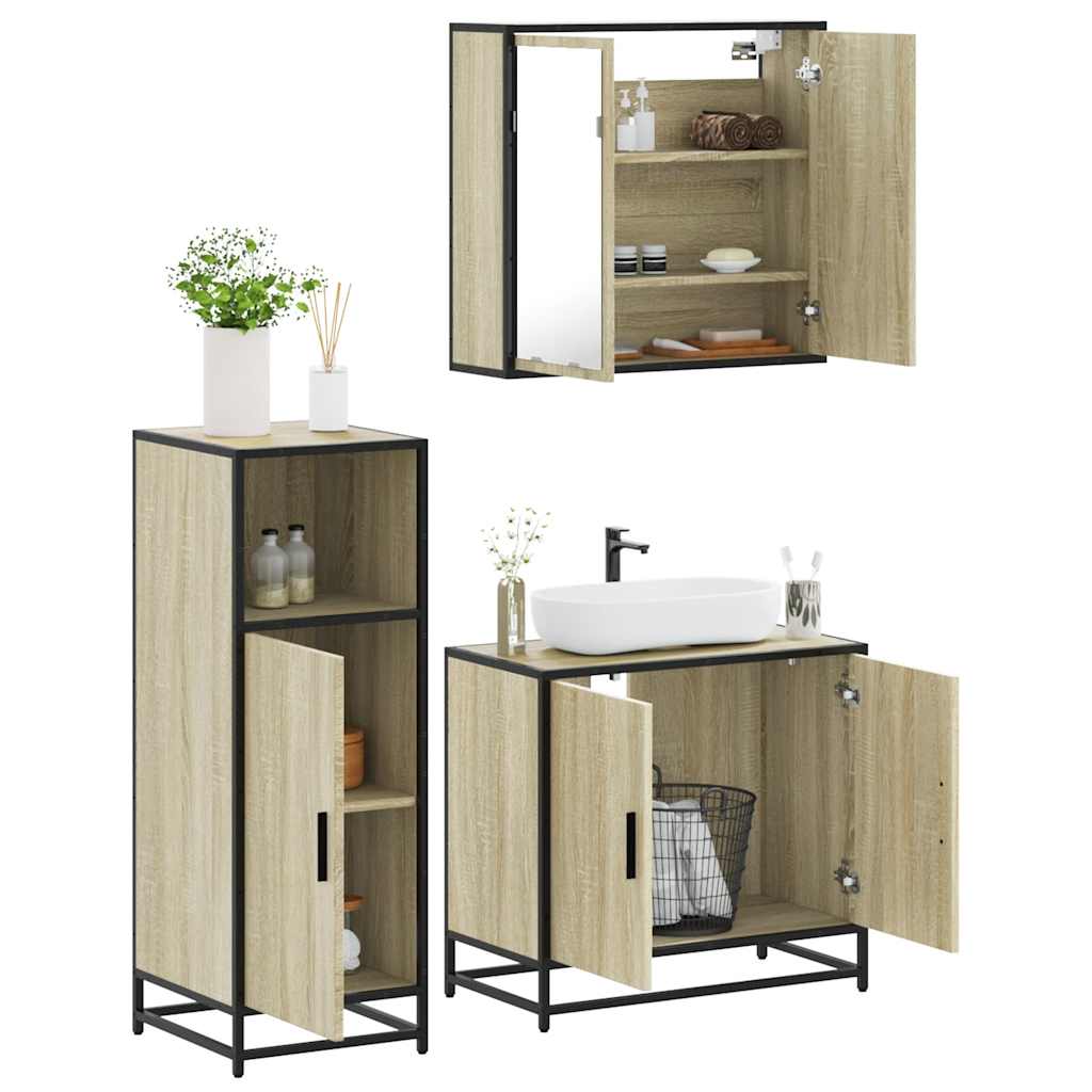 Set Mobili da Bagno 3 pz Rovere Sonoma in Legno Multistrato | homemem39