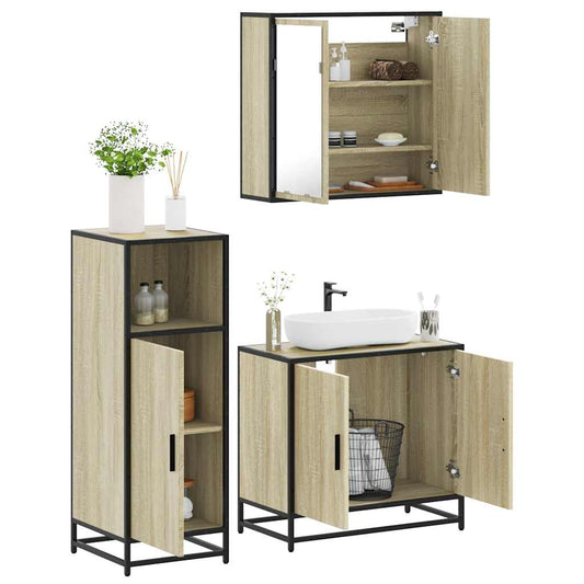 Set Mobili da Bagno 3 pz Rovere Sonoma in Legno Multistrato | homemem39