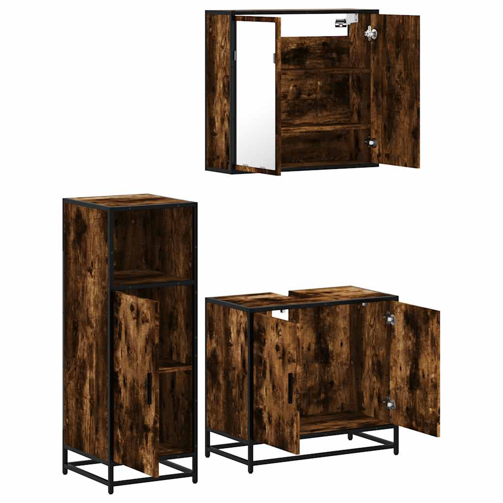 Set Mobili da Bagno 3 pz Rovere Fumo in Legno Multistrato | homemem39