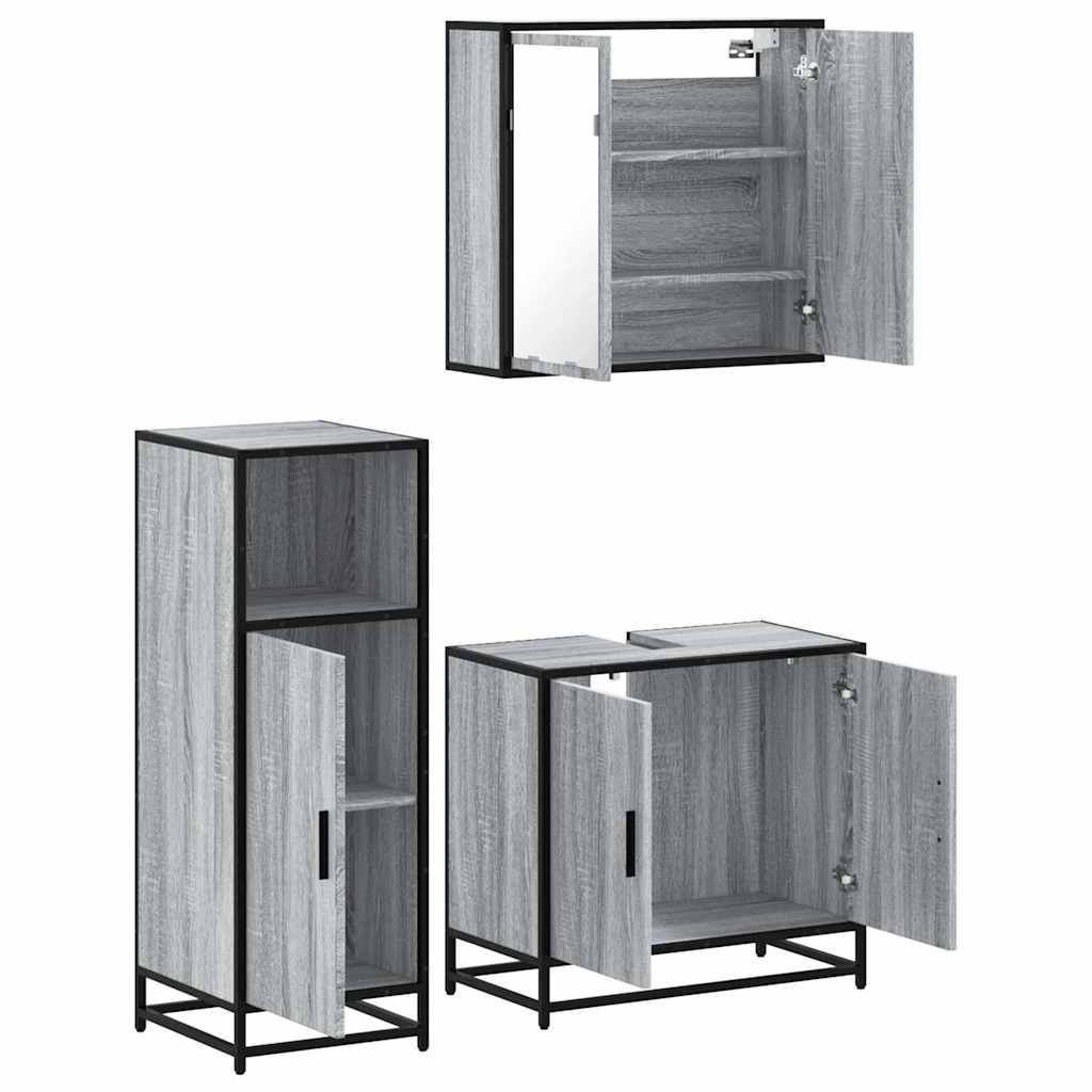Set Mobili da Bagno 3 pz Grigio Sonoma in Legno Multistrato | homemem39