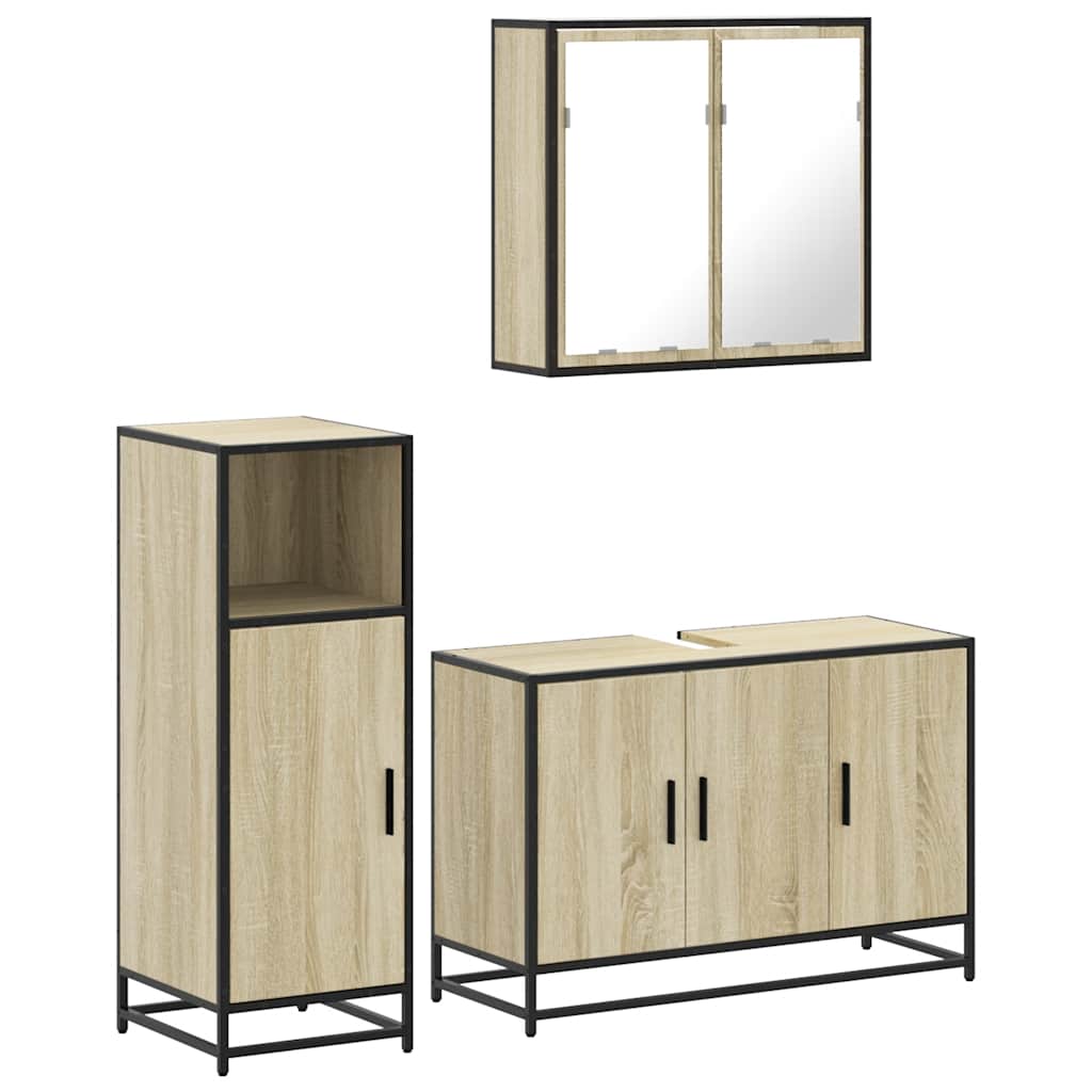 Set Mobili da Bagno 3 pz Rovere Sonoma in Legno Multistrato | homemem39