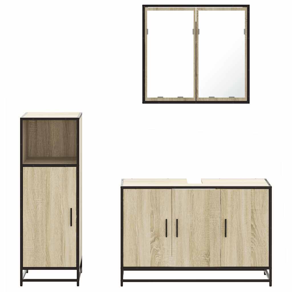 Set Mobili da Bagno 3 pz Rovere Sonoma in Legno Multistrato | homemem39
