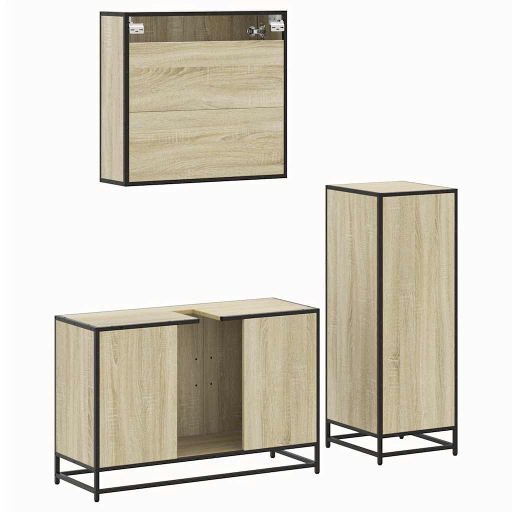 Set Mobili da Bagno 3 pz Rovere Sonoma in Legno Multistrato | homemem39