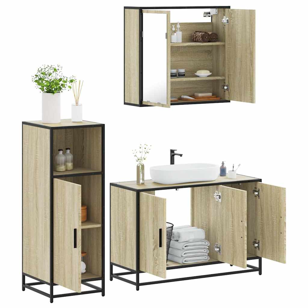 Set Mobili da Bagno 3 pz Rovere Sonoma in Legno Multistrato | homemem39