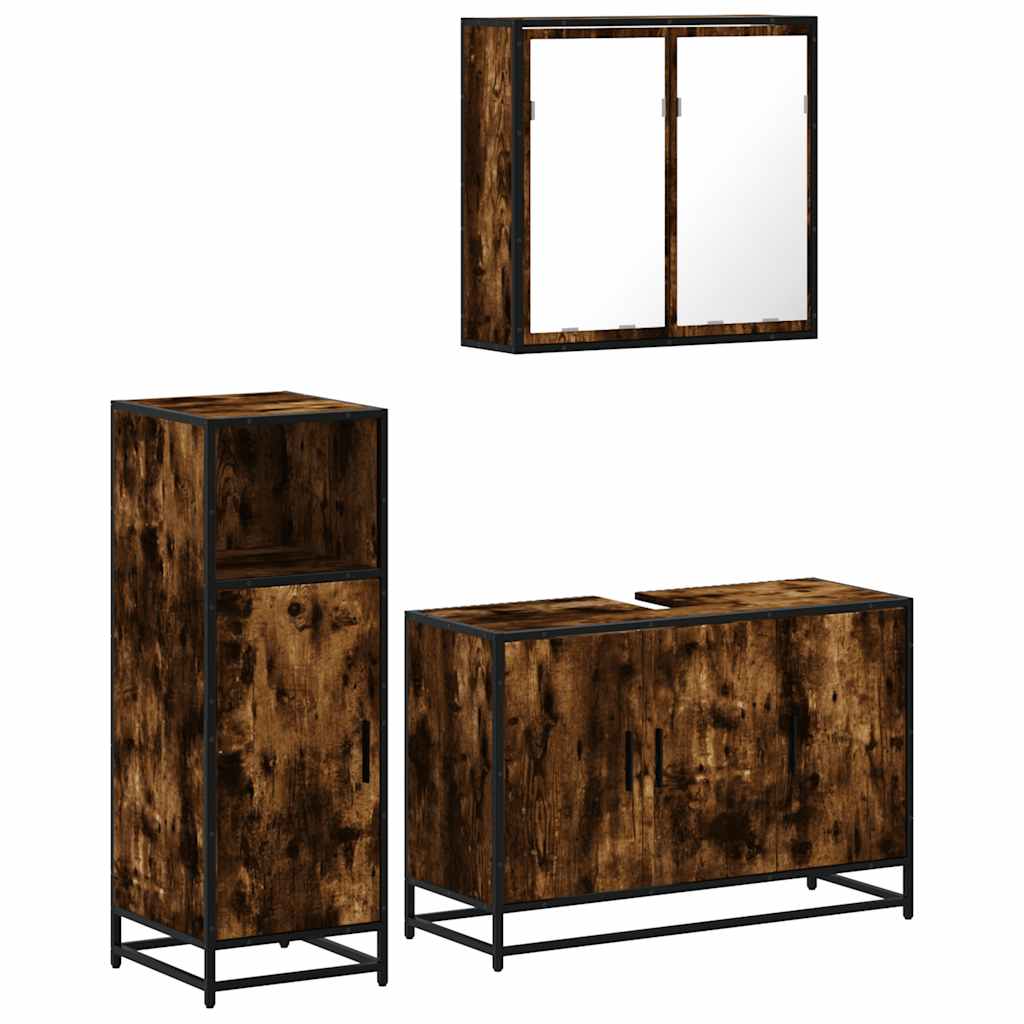 Set Mobili da Bagno 3 pz Rovere Fumo in Legno Multistrato | homemem39