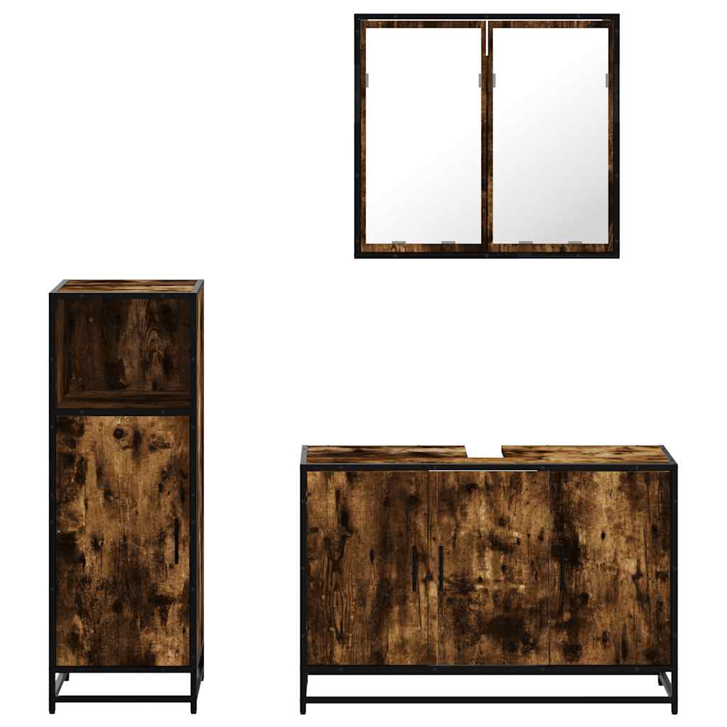 Set Mobili da Bagno 3 pz Rovere Fumo in Legno Multistrato | homemem39