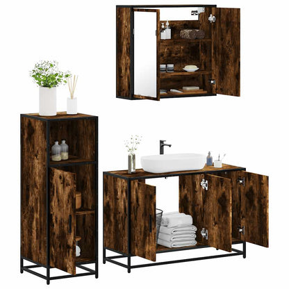 Set Mobili da Bagno 3 pz Rovere Fumo in Legno Multistrato | homemem39