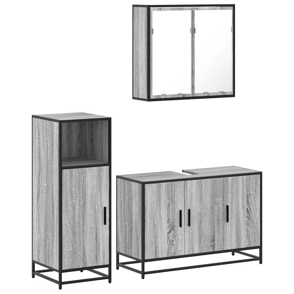 Set Mobili da Bagno 3 pz Grigio Sonoma in Legno Multistrato | homemem39