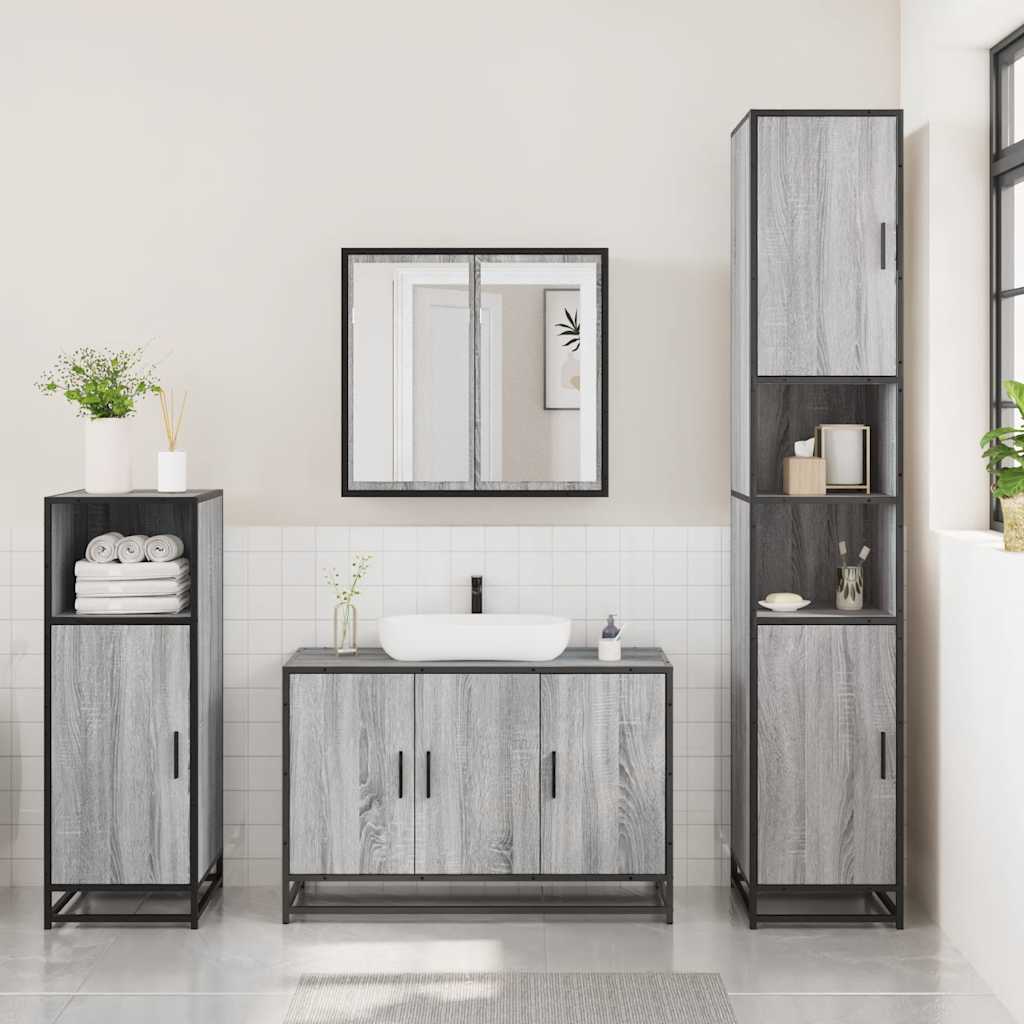 Set Mobili da Bagno 3 pz Grigio Sonoma in Legno Multistrato | homemem39