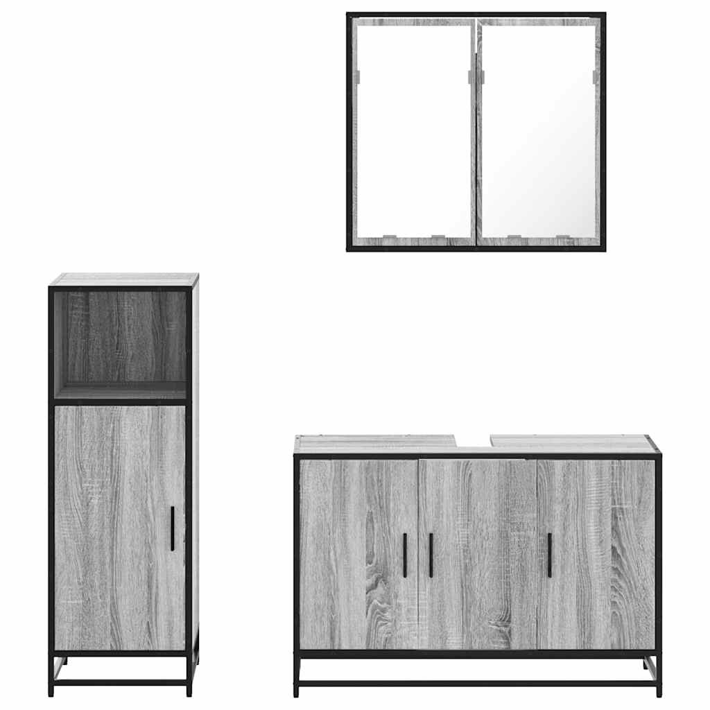 Set Mobili da Bagno 3 pz Grigio Sonoma in Legno Multistrato | homemem39