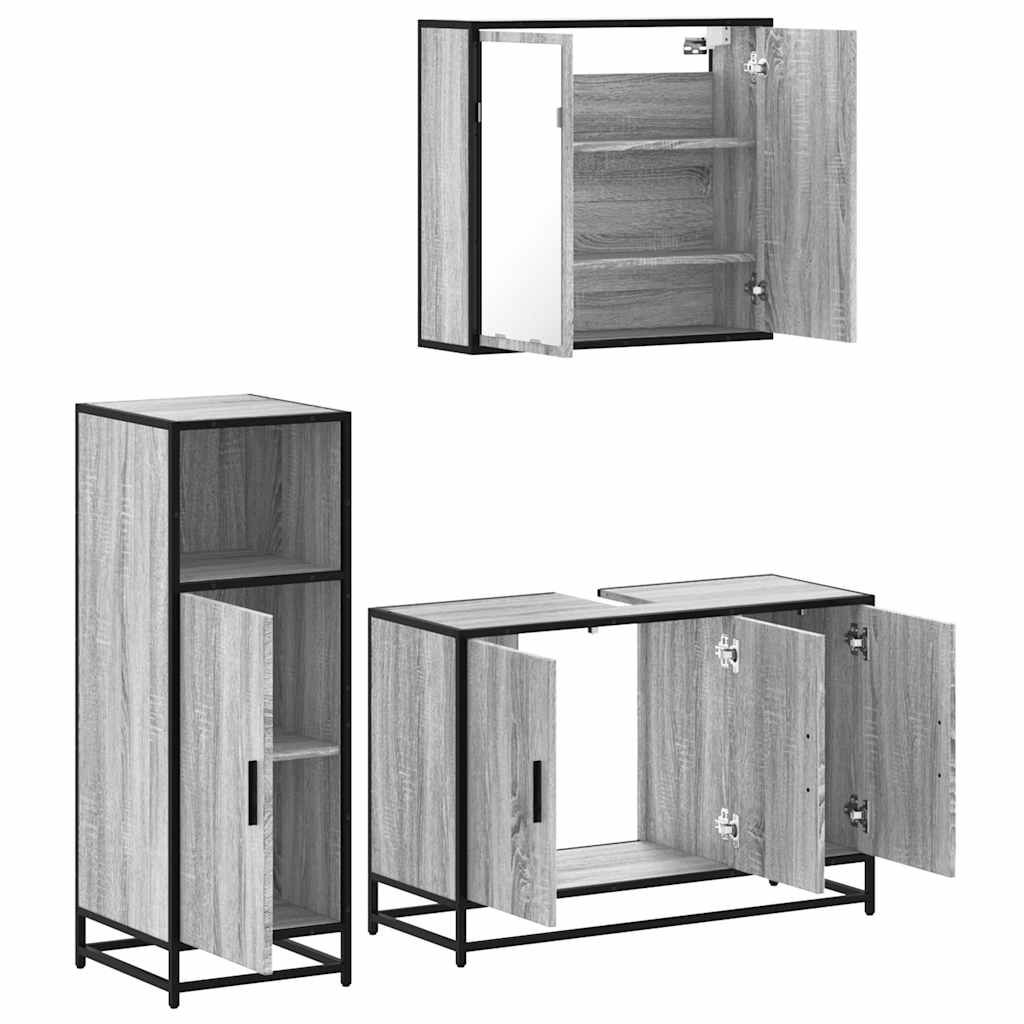 Set Mobili da Bagno 3 pz Grigio Sonoma in Legno Multistrato | homemem39