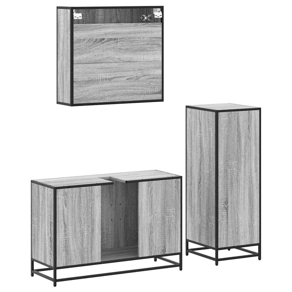 Set Mobili da Bagno 3 pz Grigio Sonoma in Legno Multistrato | homemem39
