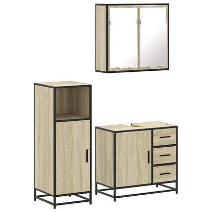 Set Mobili da Bagno 3 pz Rovere Sonoma in Legno Multistrato | homemem39