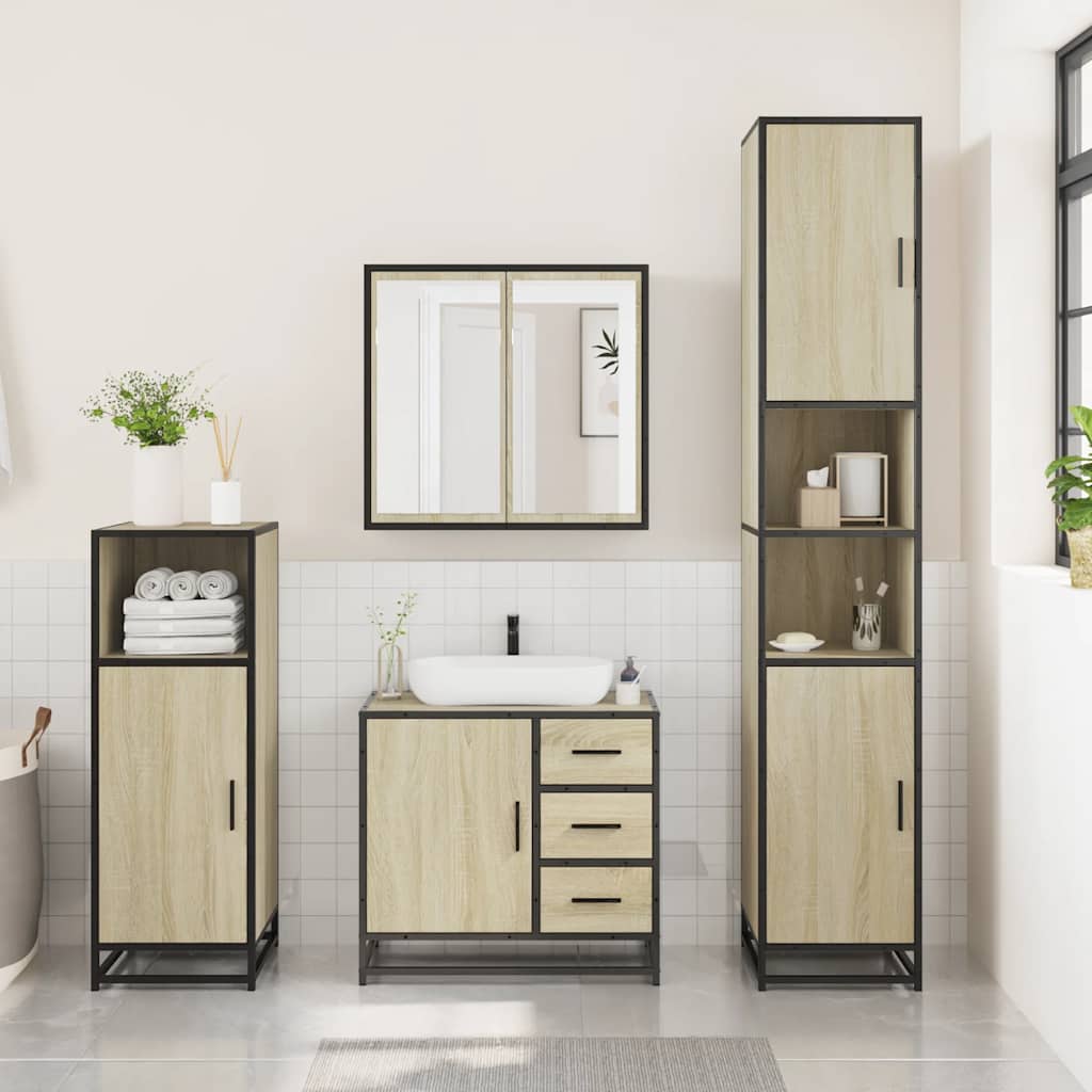 Set Mobili da Bagno 3 pz Rovere Sonoma in Legno Multistrato | homemem39