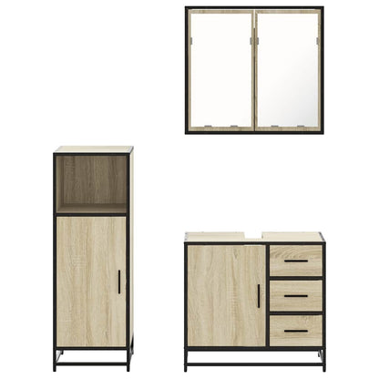 Set Mobili da Bagno 3 pz Rovere Sonoma in Legno Multistrato | homemem39