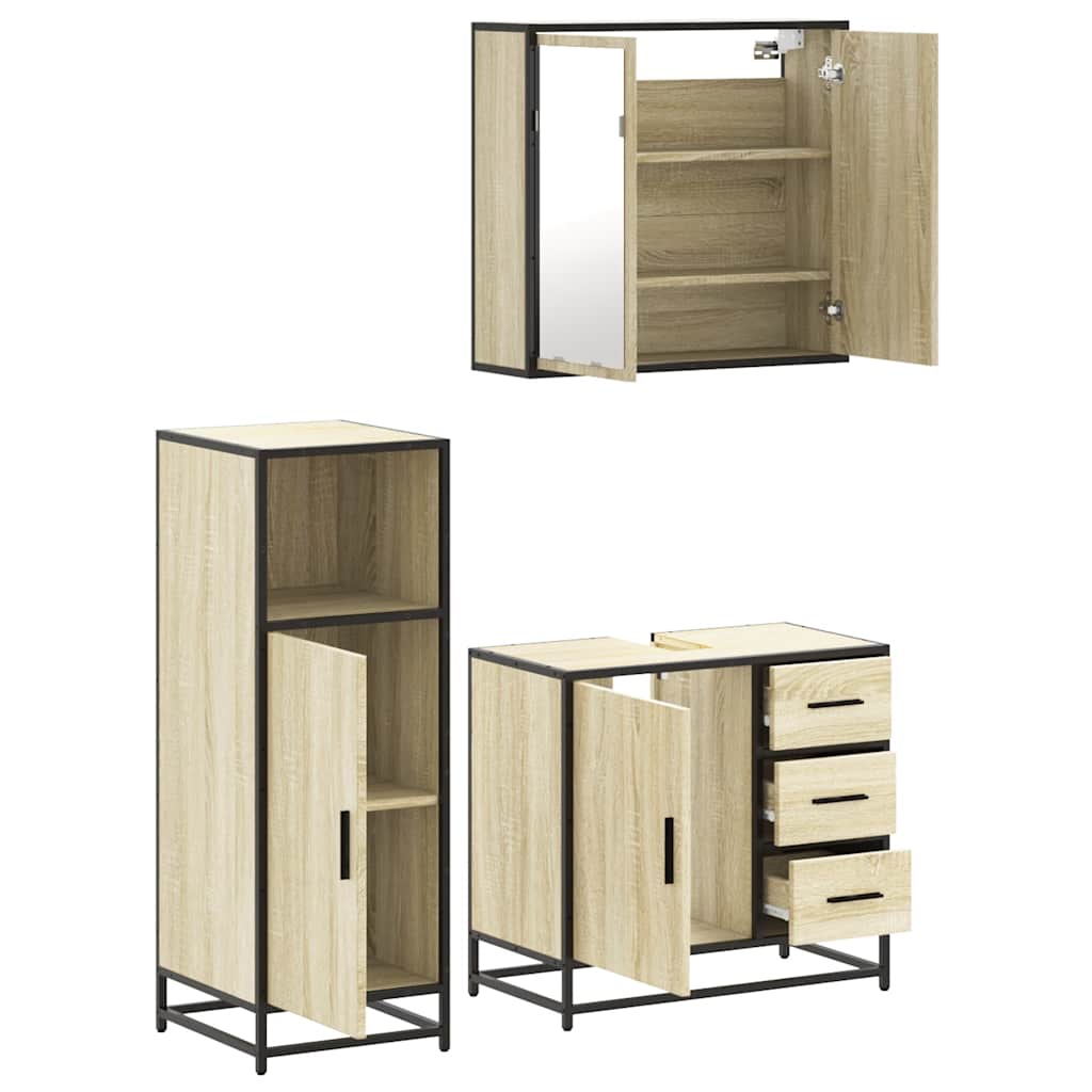Set Mobili da Bagno 3 pz Rovere Sonoma in Legno Multistrato | homemem39