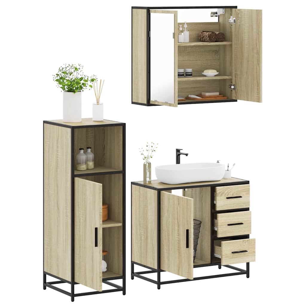 Set Mobili da Bagno 3 pz Rovere Sonoma in Legno Multistrato | homemem39