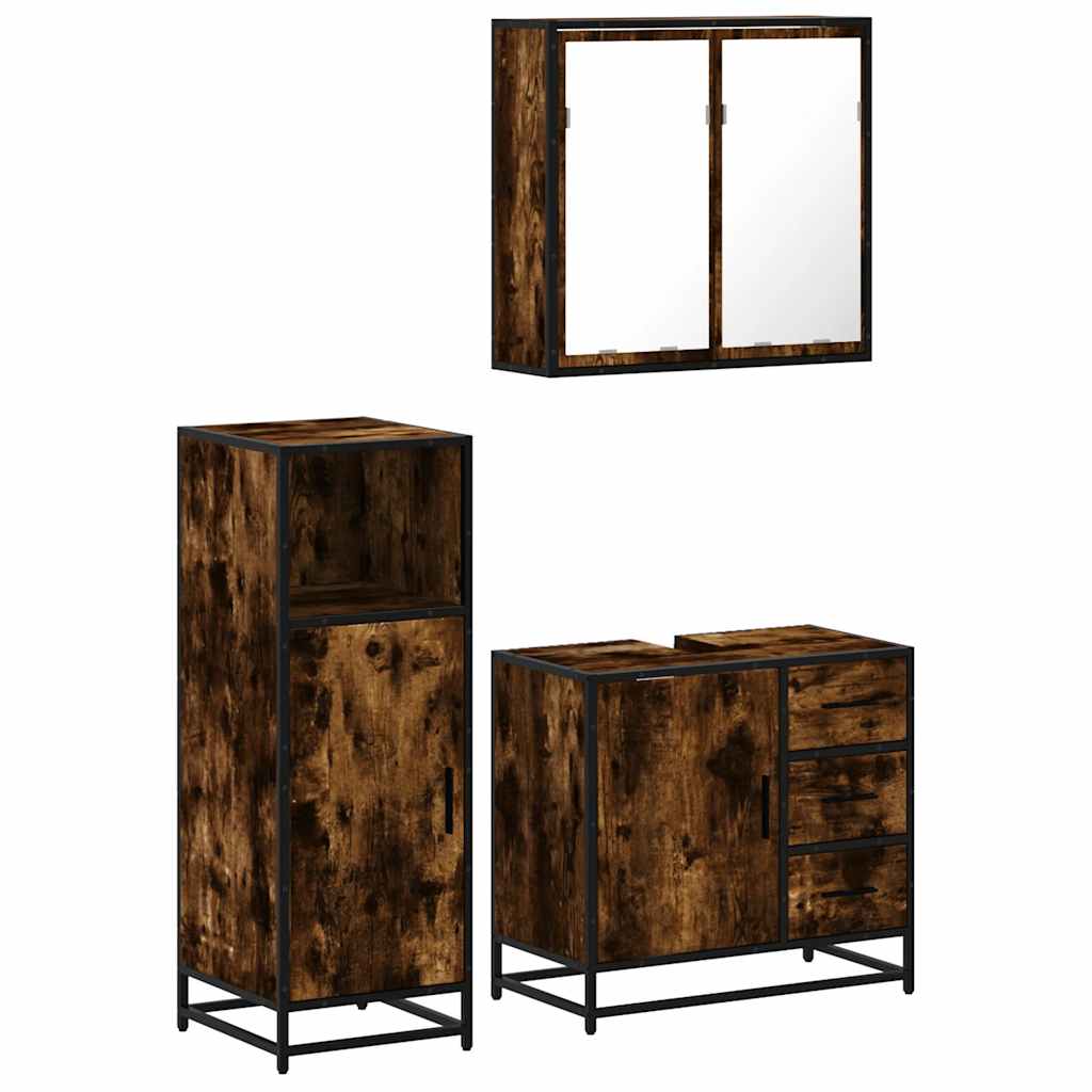 Set Mobili da Bagno 3 pz Rovere Fumo in Legno Multistrato | homemem39