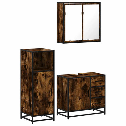 Set Mobili da Bagno 3 pz Rovere Fumo in Legno Multistrato | homemem39