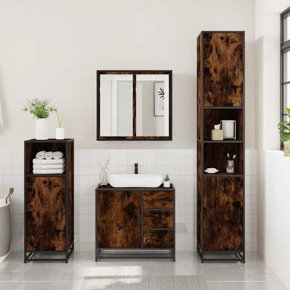 Set Mobili da Bagno 3 pz Rovere Fumo in Legno Multistrato | homemem39