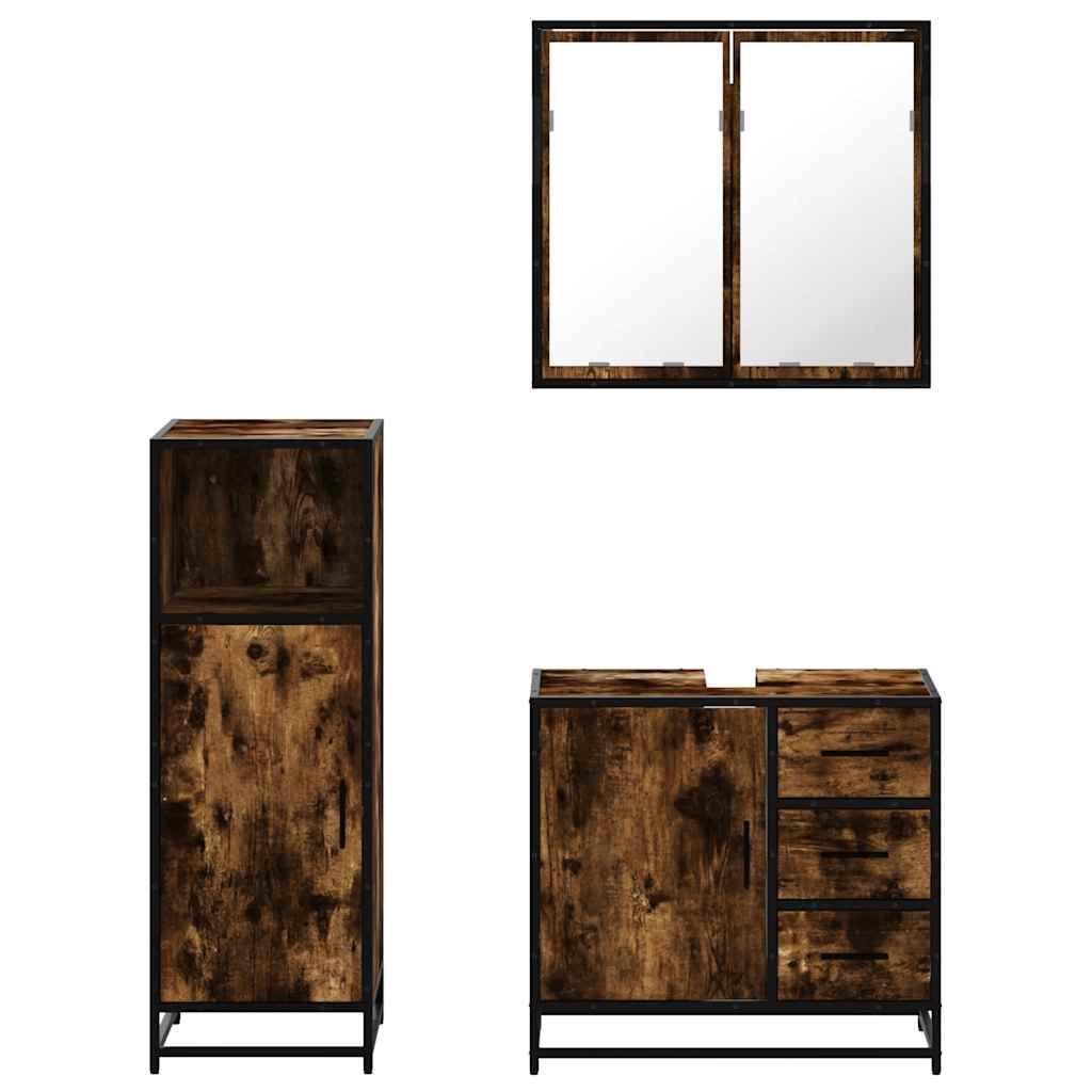 Set Mobili da Bagno 3 pz Rovere Fumo in Legno Multistrato | homemem39